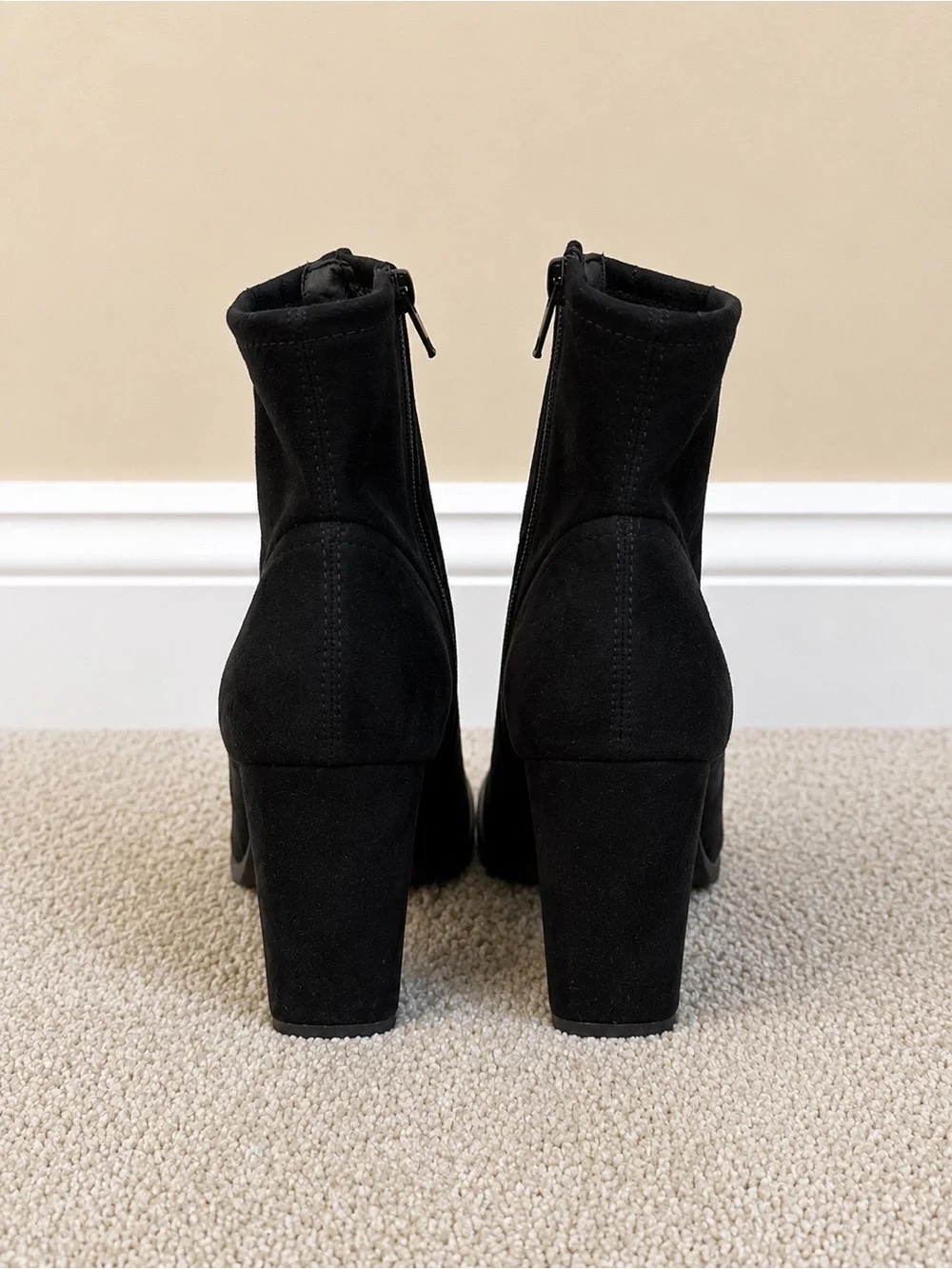 Express Black Suede High Block Heel Ankle Booties